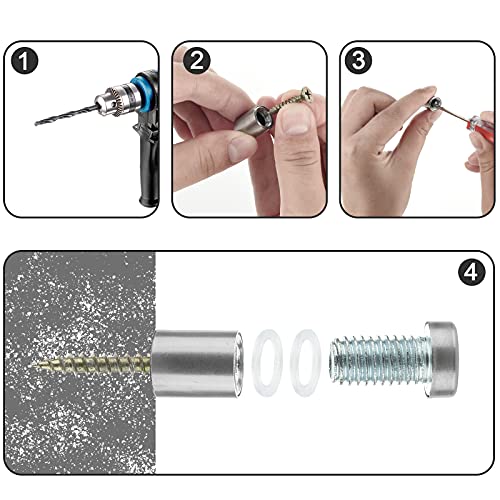 Homakover 14 Pcs Stainless Steel Standoff Screws Wall Mount Glass Standoff Holder Screw Mounting Glass Hardware for Hanging Acrylic Picture Frame Advertising (12 x 20MM)