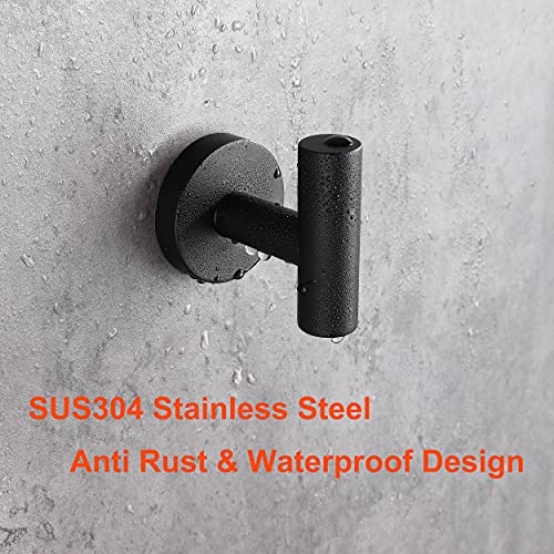 Nolimas Matte Black Towel Coat Hooks SUS304 Stainless Steel Bathroom Clothes Garage Hotel Cabinet Closet Sponges Robe Hook Wall Mounted Round Kitchen Heavy Duty Bath Door Hanger 2 Pack