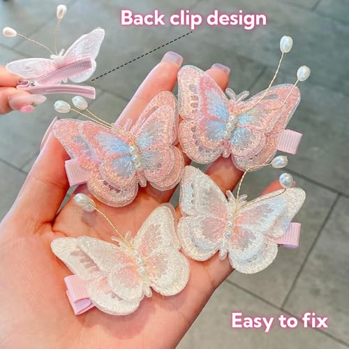 HONPOLO Butterfly Hair Clips for Girls - Adorable 3D Butterfly Hair Accessories, for Little Princesses, 6-Pack with 2 Pink, 2 Blue, and 2 Purple Clips, Cute Hair Pins for Hairstyles, Fun Hair Decor
