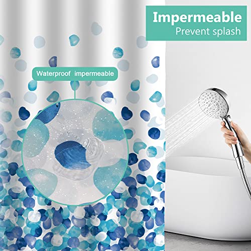TRUSTLIFE Shower Curtain Waterproof Polyester Bathroom Curtains,180 x 200 cm Washable Bath Curtains, Quick-Drying, Weighted Hem Shower curtains for wet room, Shower Curtain with 12 Hooks - Blue