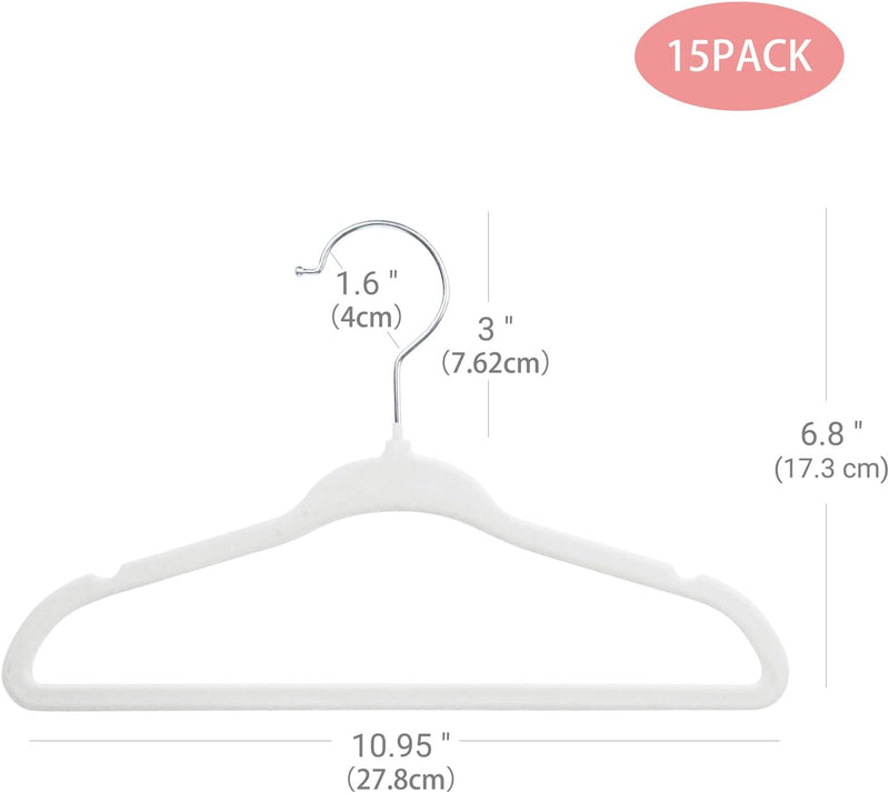 ManGotree Baby Velvet Hangers, Infant and Toddler Hangers, Non-Slip Children Hangers, Ultra-Slim Space Saving Kids Hangers, Sturdy Clothes Hangers 15 Pack (White)