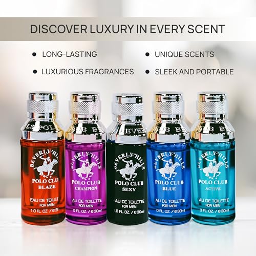 Beverly Hills Polo Club 5 Piece Mini Gift Set Exclusive for Men, EDT Eau De Toilette 5 Mini 0.5oz Bottles May Vary