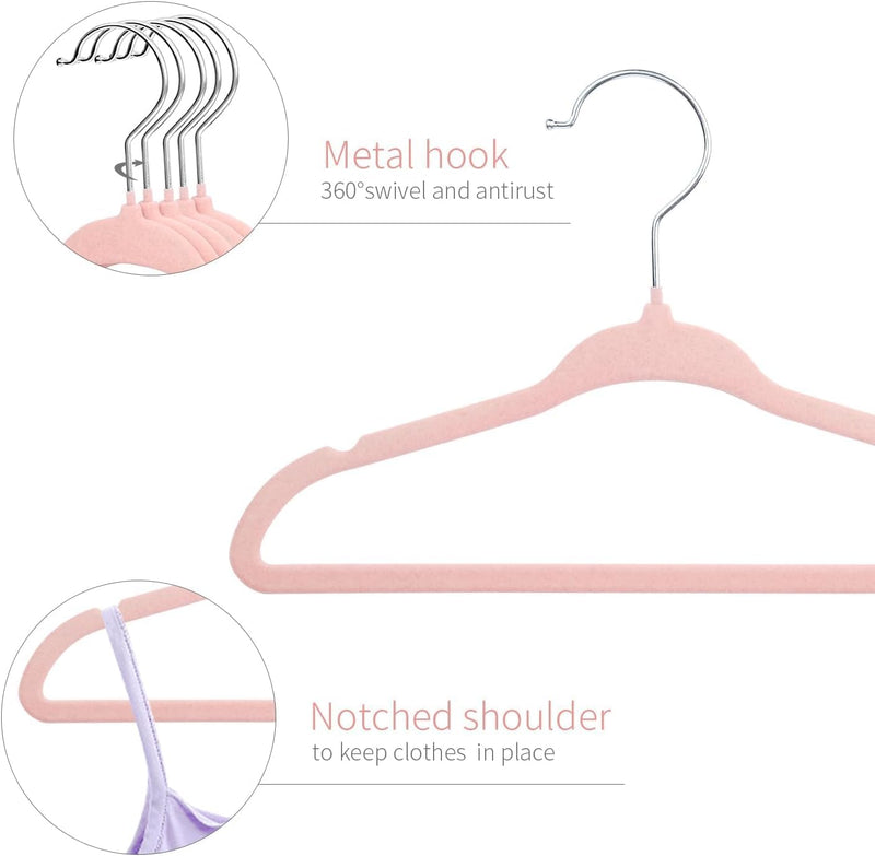 ManGotree 10 Pack (28cm) Pink Color Baby Velvet Hangers, Infant and Toddler Hangers, No-Slip Children Hangers, Ultra-Slim Space Saving Kids Hangers, Sturdy &urable Clothes Hangers.