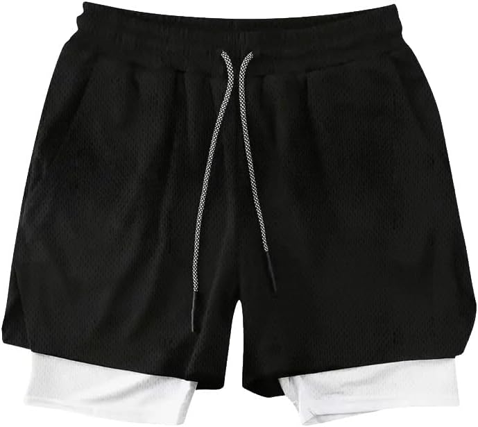 VITION Gym Shorts for Men, Men's Activewear Running Shorts,Drawstring Gym Shorts Men, 2 Layer Loose Athletic Shorts with 4 Pockets