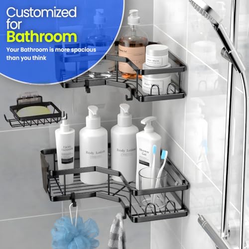 HOMIBIZ Shower Caddy 3 Pack, Adhesive Shower Organizer for Bathroom Storage & Kitchen, No Drilling, Large Capacity, Rustproof Stainless Steel Bathroom Organizer