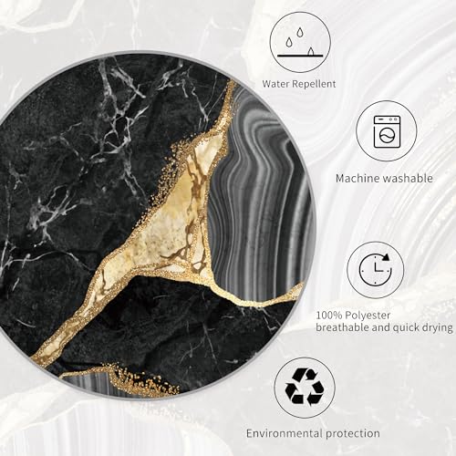 Miyotaa Black Gold Marble Shower Curtain Set 60Wx71H Inches Ink Texture Luxury Abstract Decorative Stone Polyester Waterproof Cloth Bathroom Curtain with 12 Hooks