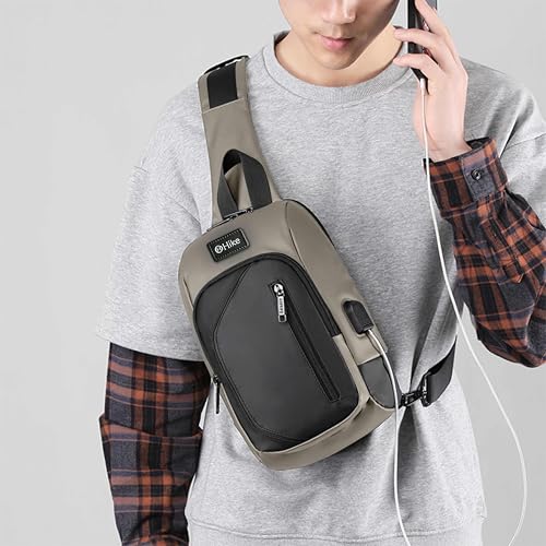 Hike Crossbody Sling Bag Synthetic Water Resistant Unisex Small Shoulder Bag with Built in USB Port for Business Travel Outdoor Shopping, HK2032
