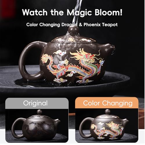 Hormsdar Hand-made Dragon and Phoenix Color-changing Purple Clay Teapot Zisha Tea Pot Kung Fu Tea Set Tea Lover‘s Gift (Teapot)