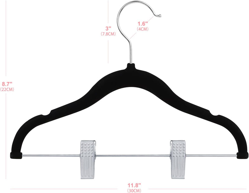 ManGotree 11.8'' Baby Velvet Hangers with Movable Clips, Non-slip Kids Clothes Hangers, Ultra-thin Space-saving Children's Felt Hangers for Shirts, Pants, Dresses, Skirts, Jackets (16 Pack, White)