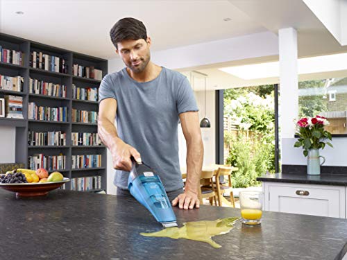 Black+Decker Cordless Dustbuster Handheld Wet & Dry Vacuum Cleaner, 7.2 V 1.5 Ah Li-Ion Battery With Charger Base, 385 ml, 14 Air Watts Suction Power, Blue - Wdc215Wa-B5