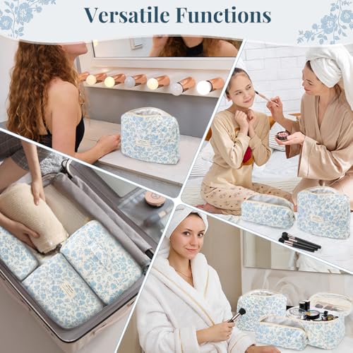 HomeChi Makeup Bag Organizer, 3 PCS Large Capacity Cosmetic Bag with Handle - Portable Toiletry Organizer for Brushes, Skincare Products, and Makeup Tools - Beauty Storage Bag for Home and Travel