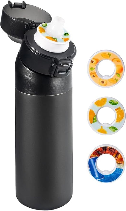 New Stainless steel Air Water Bottle,Air Up Water Bottle, Fruit Flavoured Water Bottle with 3 Flavour Pods – BPA Free, 0 Sugar 0 Calorie for Kids, Gym And Outdoor Activities,3Pods (Black)