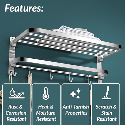 Plantex New Look Stainless Steel 304 Grade Dual Folding Towel Rack for Bathroom/Towel Stand/Hanger/Bathroom Accessories (24 Inch-Chrome)