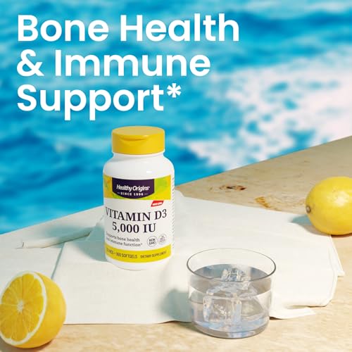 Healthy Origins Vitamin D3 5,000 IU - Bone Health and Immune Support Supplement - Easily Absorbable Vitamin D Supplements - Gluten-Free Vitamin D3 Supplement - 360 Softgels