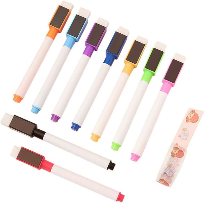 SYOSI Whiteboard Pens, Whiteboard Markers, 9 Pieces Whiteboard Pens and Eraser set, Fine Tip White Board Pens White Board Markers Erasable, Dry Wipe Markers for Kids Weekly Planner Dry Erase Marker