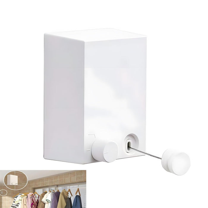 Xspring Retractable Clothesline, Self Adhesive Wall Mounted Telescopic Clothesline, 4.2M Retractable Clothesline Indoor Stainless Steel Adjustable for Hanging Clothesline in Hotels (White)