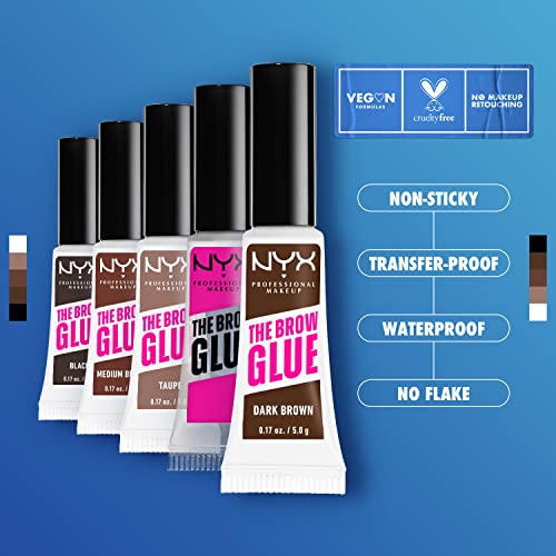 NYX Professional Makeup The Brow Glue Extreme Hold Eyebrow Setting Gel, 16 Hour Hold, Vegan Formula, Natural Finish, Brush Applicator, Shade: Clear (01)