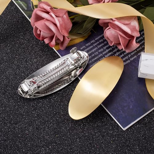 WOOVEEWIND 2 Pcs Long Oval Barrettes, Non-Slip Simple Large Hair Clip, Vintage Gold Silver Wedding Prom Formal Hair Accessories for Women Girls Long Thick Hair