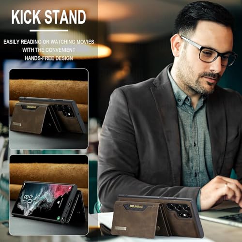 Mobile Case for Galaxy S25 Ultra with Stand, 2-1 Detachable Leather Wallet Magnetic Case with Card Holder Slots Kickstand Protective Phone Cover for Samsung S25 Ultra (Coffee)