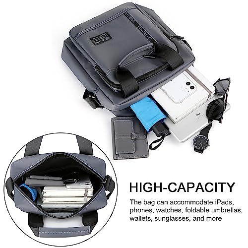 iCozzier Travel Shoulder Bag for Men Large Capacity Crossbody Bag Pouch with Long Strap Messenger Bag for Travel Work Bussiness(Grey)