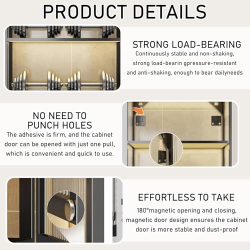 HIKKY Bathroom Storage Cabinet, Wall Mounted Bathroom Organizer Cabinet with Magnetic Door, Large Bathroom Wall Cabinet Medicine Cabinet, Utility Cabinet Organizer for Bathroom, Kitchen(Black)