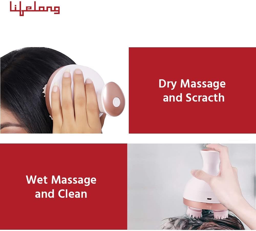 Lifelong LLM225 Rechargeable Head, Scalp Full Body Pain Relief Massager, Electric Head Kneading Massager,4 Speed Modes,Handheld Portable Head Scratcher for Hair Growth,Deep Clean & Relaxation,Brown – image 4