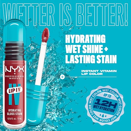 NYX Professional Makeup Lip IV Hydrating Gloss Stain, Lip Gloss, Up to 12HR Hydration, High Pigment, Wet Shine Finish, Bubblegum Burst