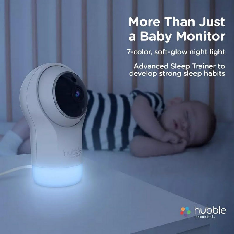Hubble Connected Nursery Pal Glow Plus - 5-Inch Smart Hd Video Baby Monitor For Babies Wireless Security Camera With Infrared Night Vision - Two-Way Intercom, Room Temp Monitoring-White