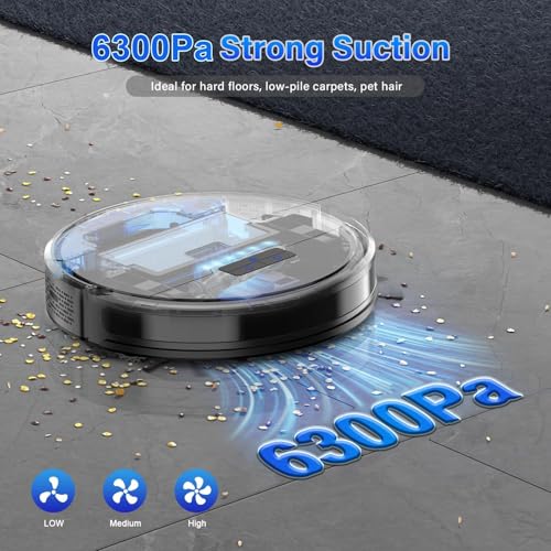 SINCHER Robot Vacuum Cleaner with Mop Function, 6300Pa Strong Suction Power Vacuum Cleaner Robot, 120 Min Runtime & Self-Charging, WiFi, 2-in-1, Ideal for Pet Hair, Carpet