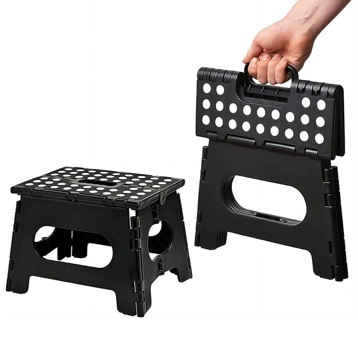 AMERTEER Folding Step Stool For Kids | Stepping Stool | 11 Inches Wide And 8 Inches Tall Foldable Step Stool Holds Up To 300 Lbs | Plastic Collapsible Step Stool For Bathroom, Garden & Kitchen (Black)