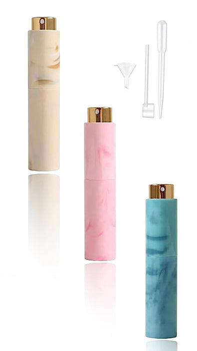 Travel in Style: 3-Pack 10ml Refillable Perfume Atomizers - Leak-Proof Mini Spray Bottles for Liquids - Portable and Chic Containers for On-the-Go Fragrance (Blue+Skin+Pink)