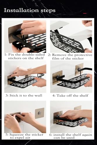 HIKKY 3 Pack Shower Caddy Shelf, Rustproof Bathroom Basket for Shower, Non Drilling Adhesive Shower Caddy, Wall Mounted Corner Shelf, Shampoo Holder Storage Rack Organizer for Bathroom/Toilet/Kitchen