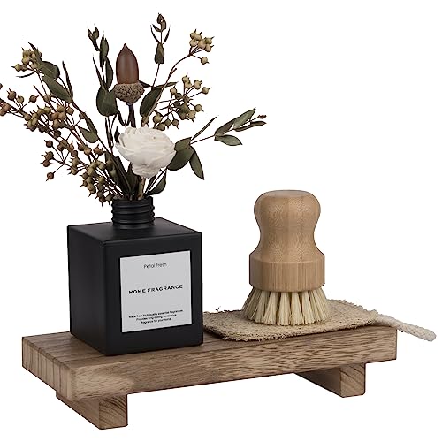 zoocatia Small Wood Tray Pedestal Stand Farmhouse Bathroom Decor Decorative Wooden Riser Kitchen Soap Dish Holder for Vanity, Counter, Sink, Brown