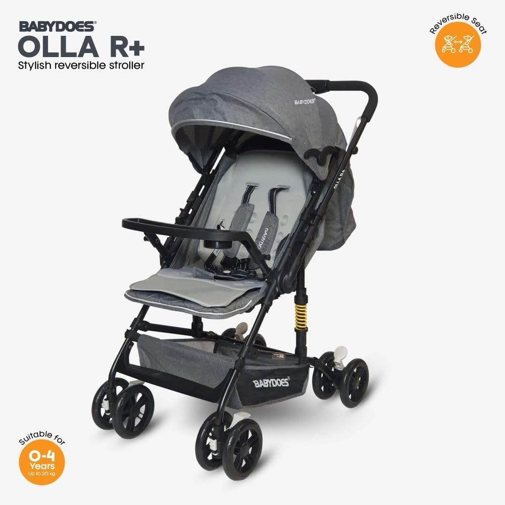 OLLA R+ Baby Stroller with Reversible Handle, One-Hand Fold, Cup Holder, 5-Point Harness, 0 to 4 Years (Up to 20 kg) Grey