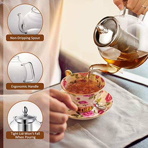 Hiware Glass Teapot with Removable Infuser 1000ml Stovetop Tea Maker and Tea Maker