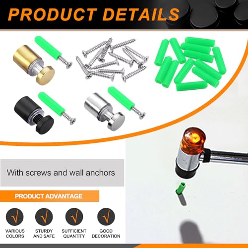 Rustark 12 Sets 3/4" x 1" Gold Stainless Steel Standoff Screws Advertising Mounting Hardware Wall Mount Glass Standoff Holder for Hanging Acrylic Signs Glass Panel Advertising (19mm Dia. x 25mm L.)
