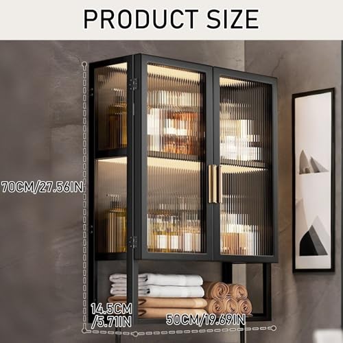 HIKKY Bathroom Storage Cabinet, Wall Mounted Bathroom Organizer Cabinet with Magnetic Door, Large Bathroom Wall Cabinet Medicine Cabinet, Utility Cabinet Organizer for Bathroom, Kitchen(Black)