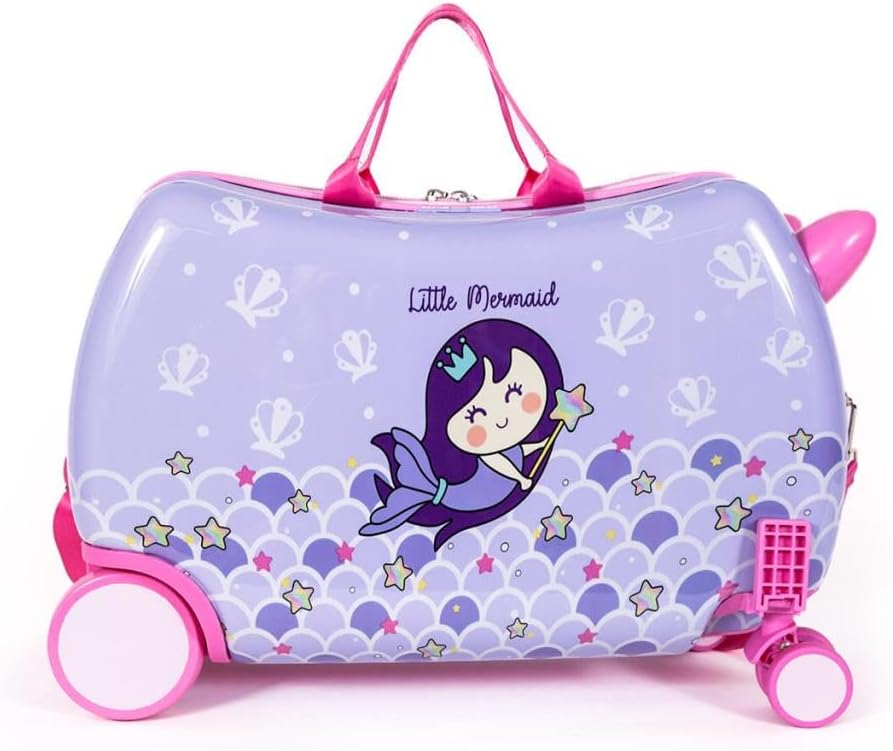 MILK&MOO Rideable Kids Suitcase Little Mermaid, Fun and Safe, Durable, Spacious, and Ergonomic Design, Enjoyable Journeys with 360-Degree Swivel Wheels,Suitable for Children Aged 2-6 Years