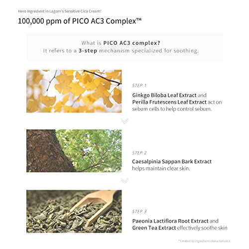 LAGOM Cellus Sensitive Cica Cream Natural Soothing Lotion with Centella Ceramide Green Tea Rich Herbal Nutrition Restoration Dry Irritation Calming Balm All Skin Type Face Blemish 2.02 Fl Oz