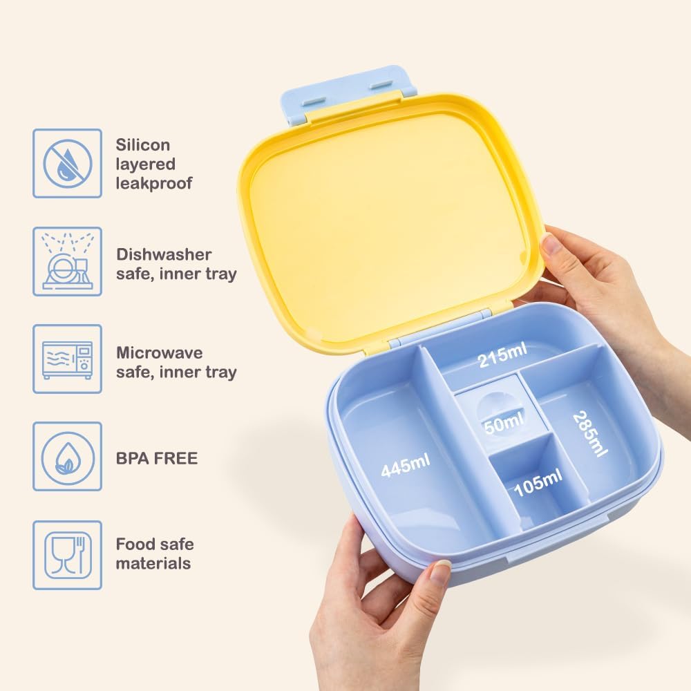 Smart Serve Bento Lunch Box 1100 ml, 5 compartment - Sunny Sky