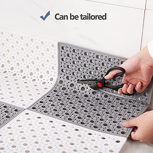 JJONE 3PCS Bath Mat, Non Slip Shower Mat, Bathroom Mats Bathroom Rugs, Interlocking Soft PVC Floor Mats, DIY Floor Mat with Drain Holes for Home Kitchen Bathroom Shower Pool Balcony (A-Light Grey)