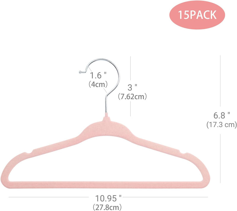 ManGotree Baby Velvet Hangers,Infant and Toddler Hangers,No-Slip Children Hangers, Ultra-Slim Space Saving Kids Hangers, Sturdy&Durable Clothes Hangers 15 Pack (Pink)