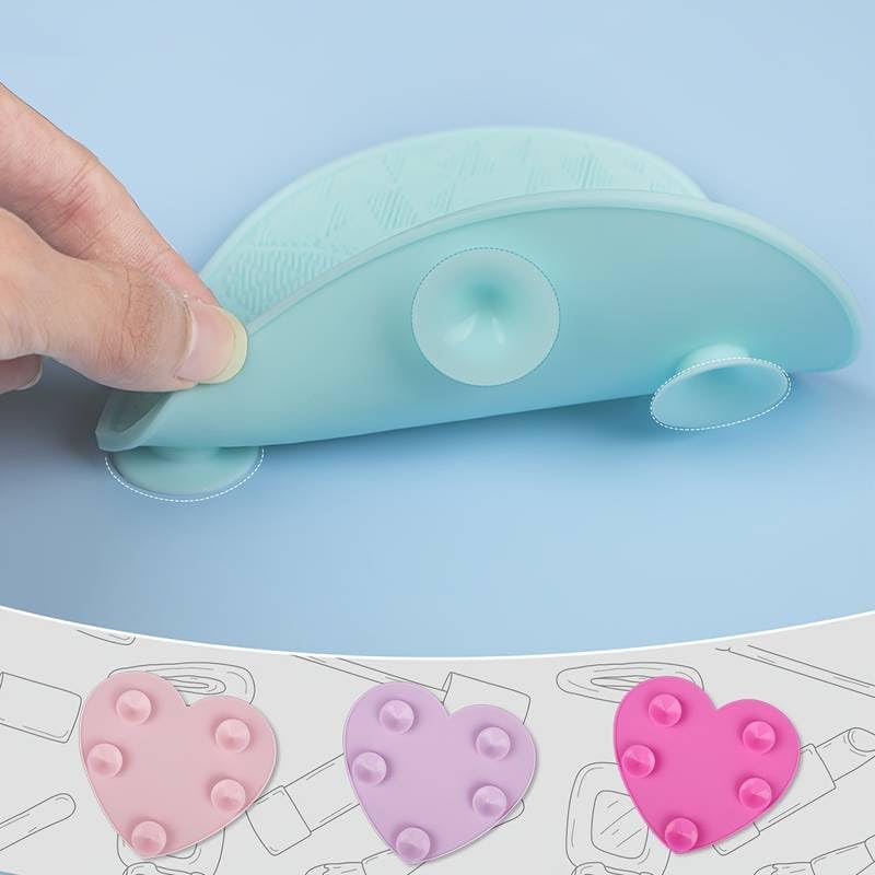 Heart Shaped Portable Makeup Brush Cleaning Pad With Suction Cup | Beauty Tool | Makeup Brush Cleaner Mat | Makeup Accessories - 1pc - Random Colour (Heart, 1)
