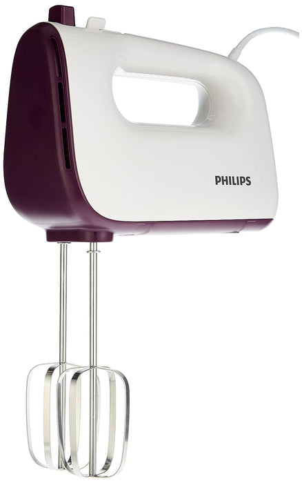 Philips Mixer - 400W - Double Balloon Beater, Kneading Tool, 5 Speeds + Turbo, White/Purple - HR3740/11