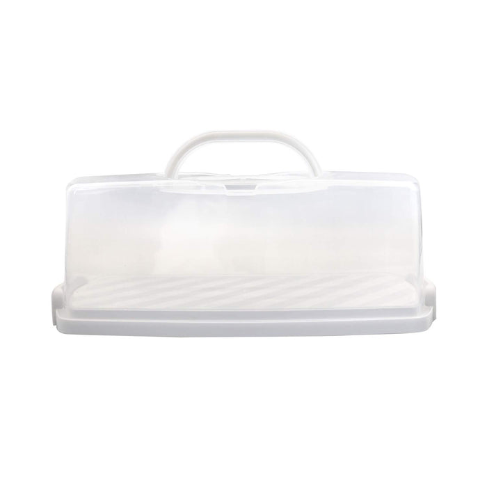 Agyvvt Bread Box with Handle Portable Loaf Cake Container Plastic Rectangular Food Storage Keeper Carrier 13inch Translucent Dome for Pastries, Bagels, Bread Rolls, Buns or Baguettes (White)