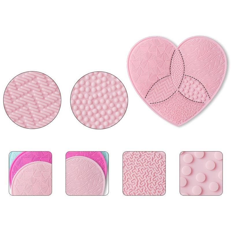 Heart Shaped Portable Makeup Brush Cleaning Pad With Suction Cup | Beauty Tool | Makeup Brush Cleaner Mat | Makeup Accessories - 1pc - Random Colour (Heart, 1)