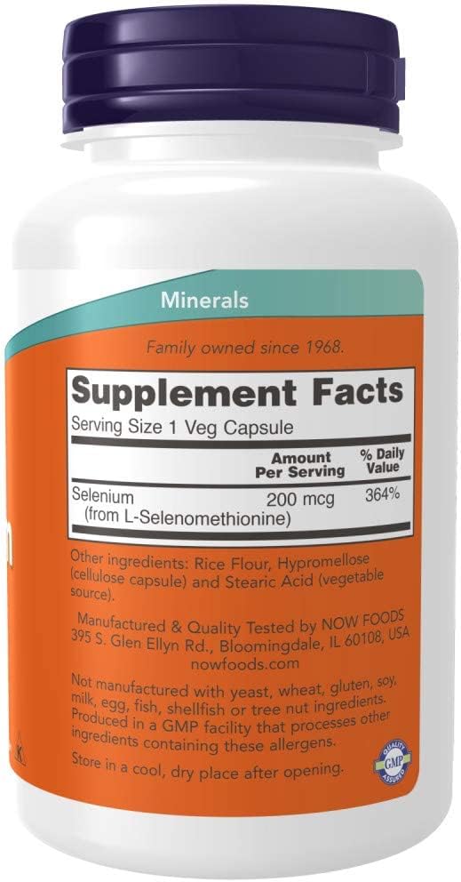 Now Foods Selenium 200mcg Yeast-Free Selenium Mineral for Antioxidant Protection & Immune System Support & Thyroid Health 180 Veg Capsules
