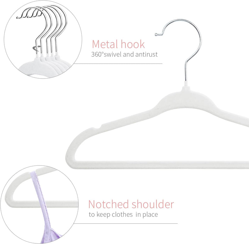 ManGotree Baby Velvet Hangers, Infant and Toddler Hangers, Non-Slip Children Hangers, Ultra-Slim Space Saving Kids Hangers, Sturdy Clothes Hangers 15 Pack (White)
