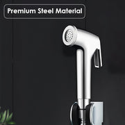 HEXAR® Handheld Bidet Sprayer with Holder, Steel Shattaf, Jet Spray for Toilet Bathroom, High Pressure Self-Cleaning Shut Off Set