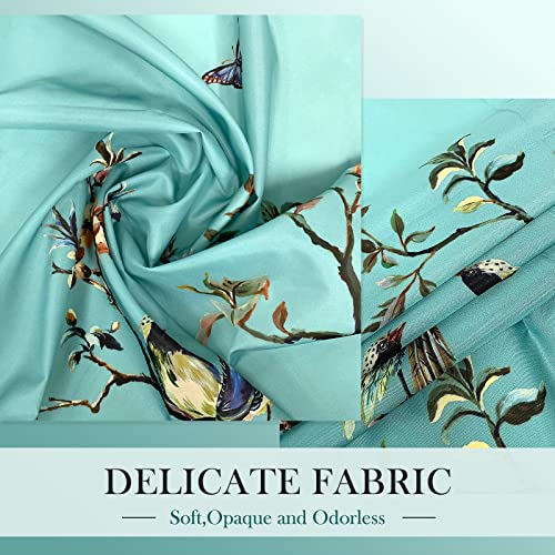 LIVETTY Ombre Green Floral Shower Curtain Birds 72x78 inches with 12 Hooks Mint Light Green Shower Curtain Turquoise Teal Butterfly Fabric Bathroom Curtain Washable Quick-Drying